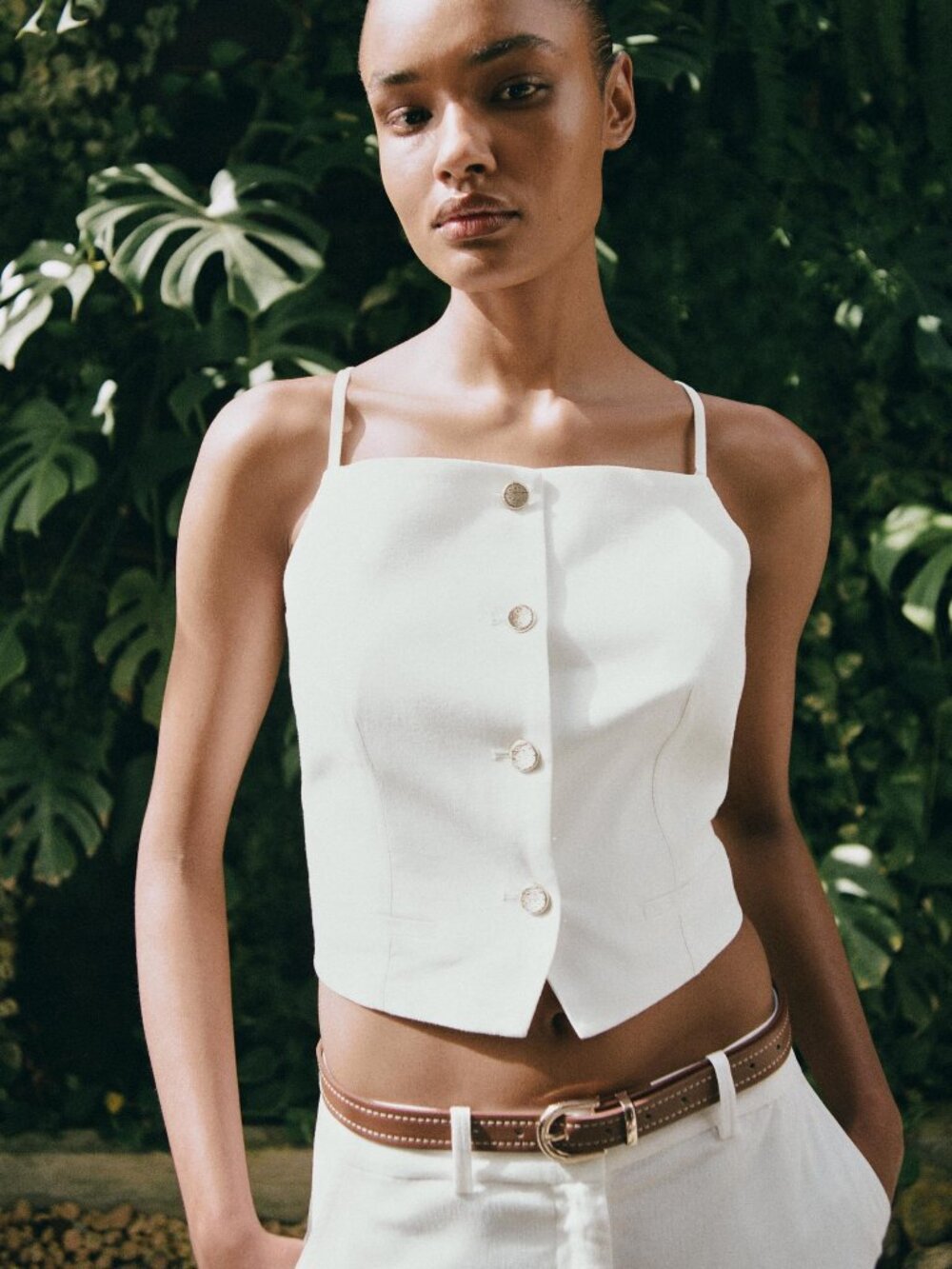 Zara Strappy Linen Blend Crop Vest in White Med NWT